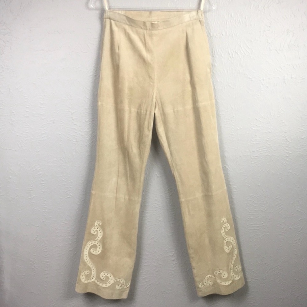 Pamela McCoy Tan/Ivory Suede/Leather Pants